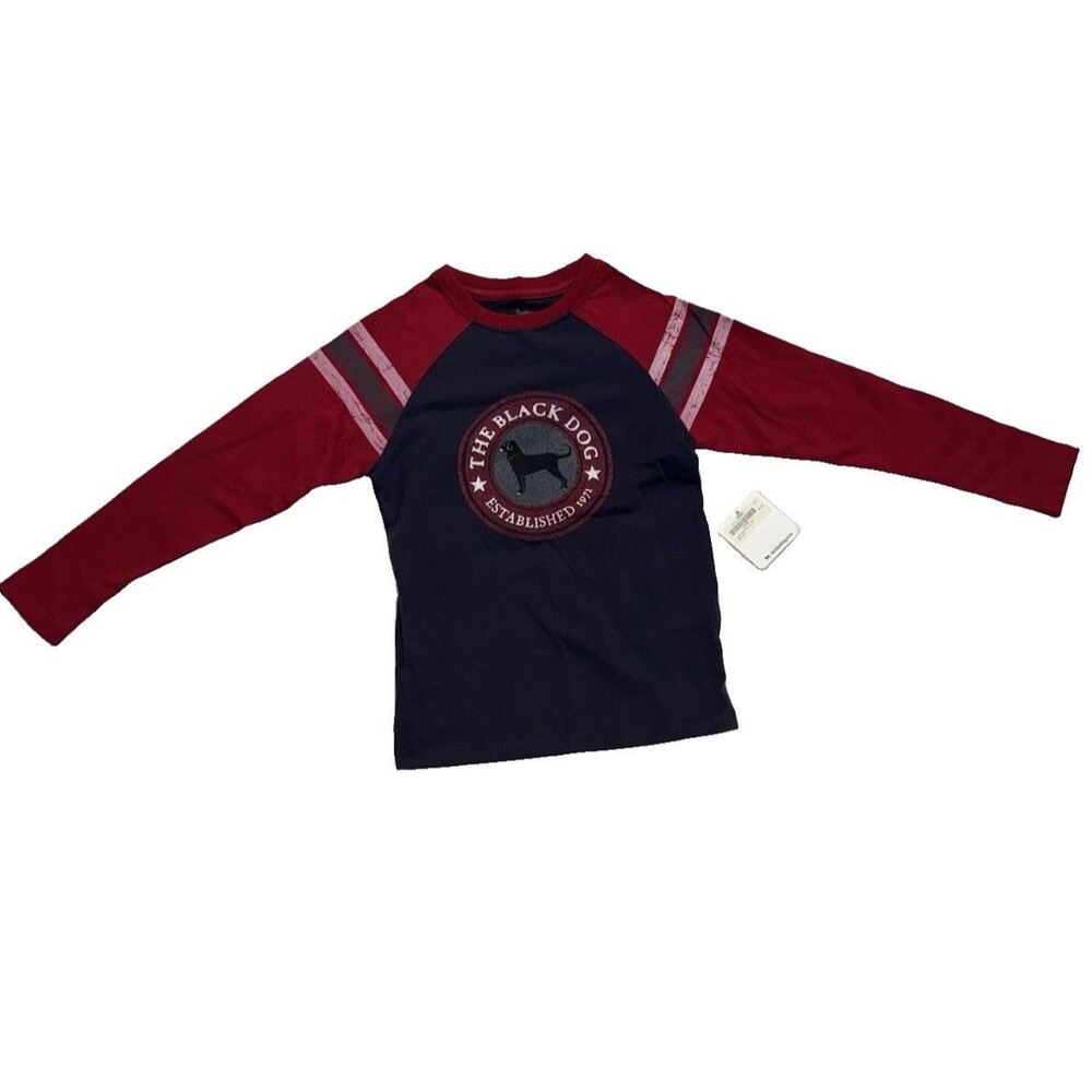NWT The Black Dog Football/Baseball Style Long Sleeve Shirt Size M, Black & Red